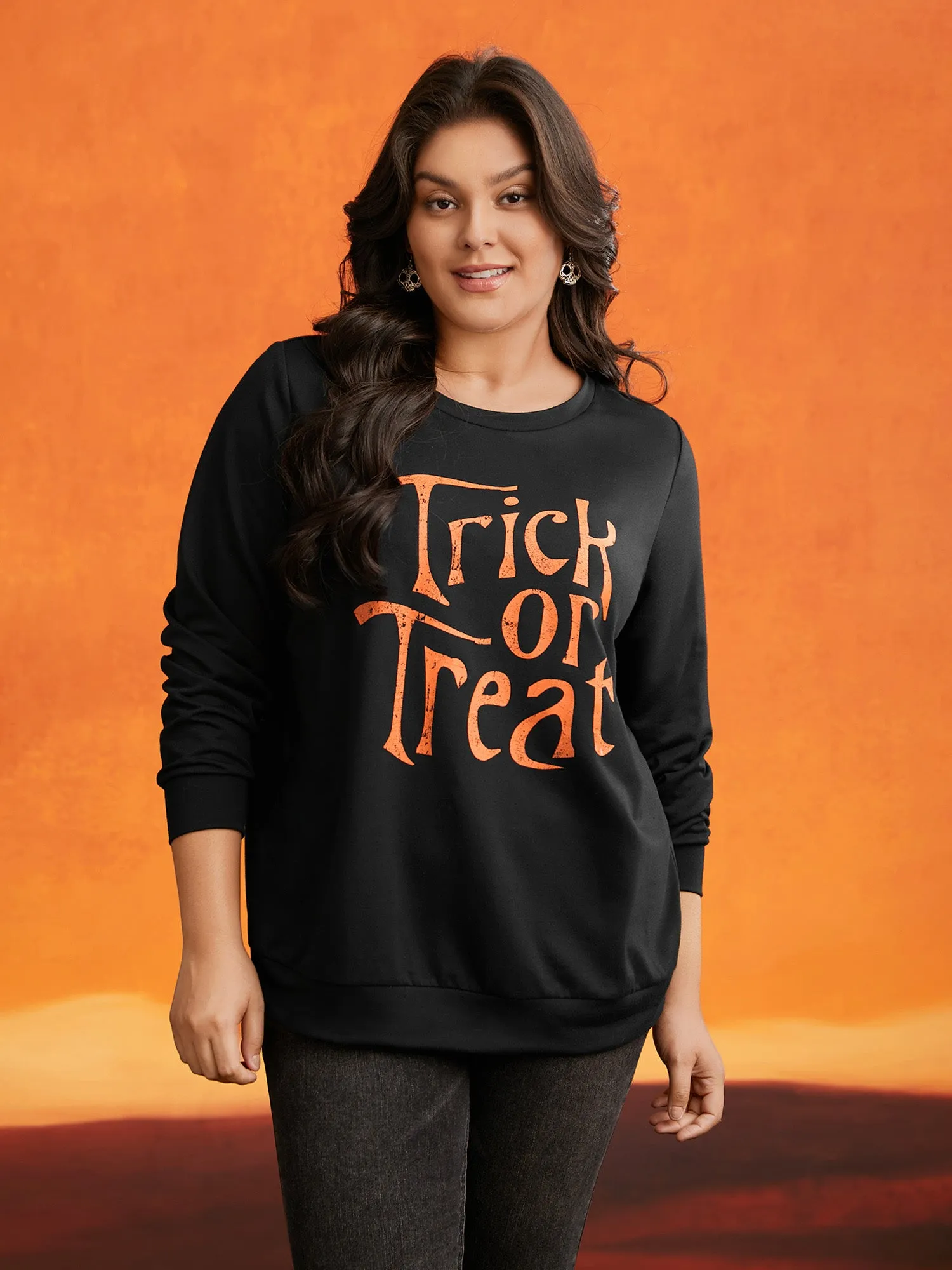 Trick Or Treat Slogan Printed Sweatshirt sold by Bloomchic product image thumbnail 2