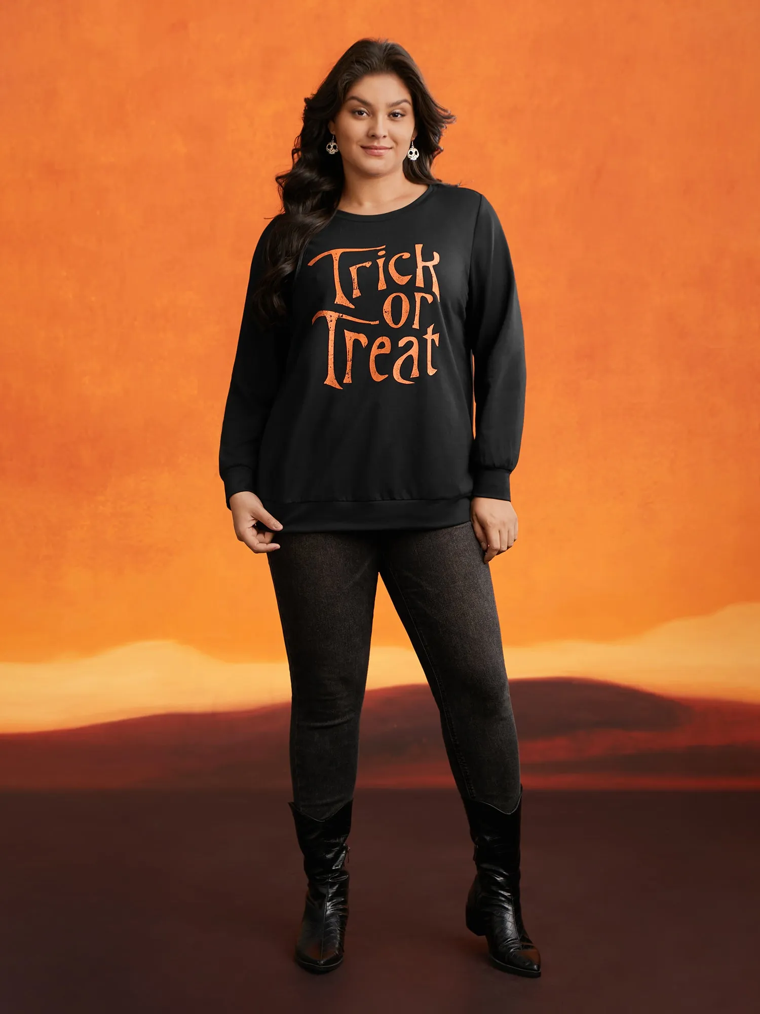 Trick Or Treat Slogan Printed Sweatshirt sold by Bloomchic product image thumbnail 4
