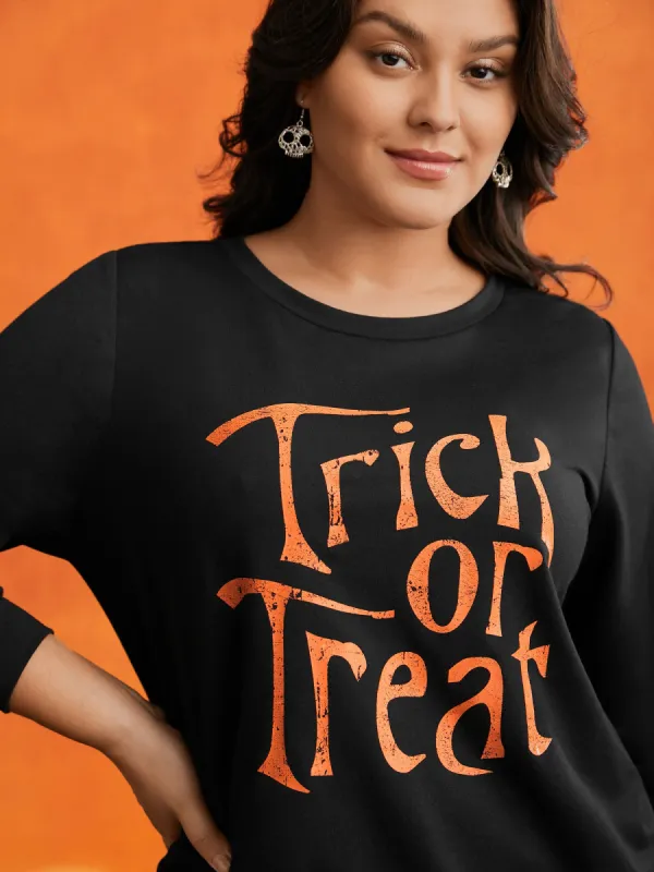 Trick Or Treat Slogan Printed Sweatshirt sold by Bloomchic