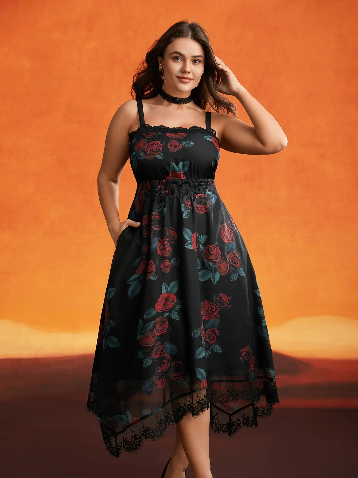 Cami Lace Floral Waist Cinching Midi Dress sold by Bloomchic product image thumbnail 2