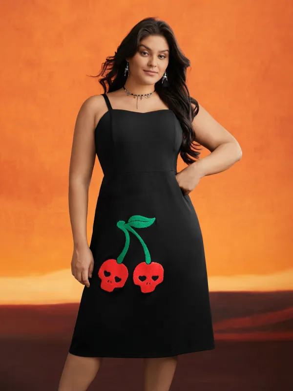 Cherry Skull Back Adjustable Straps Midi Dress sold by Bloomchic