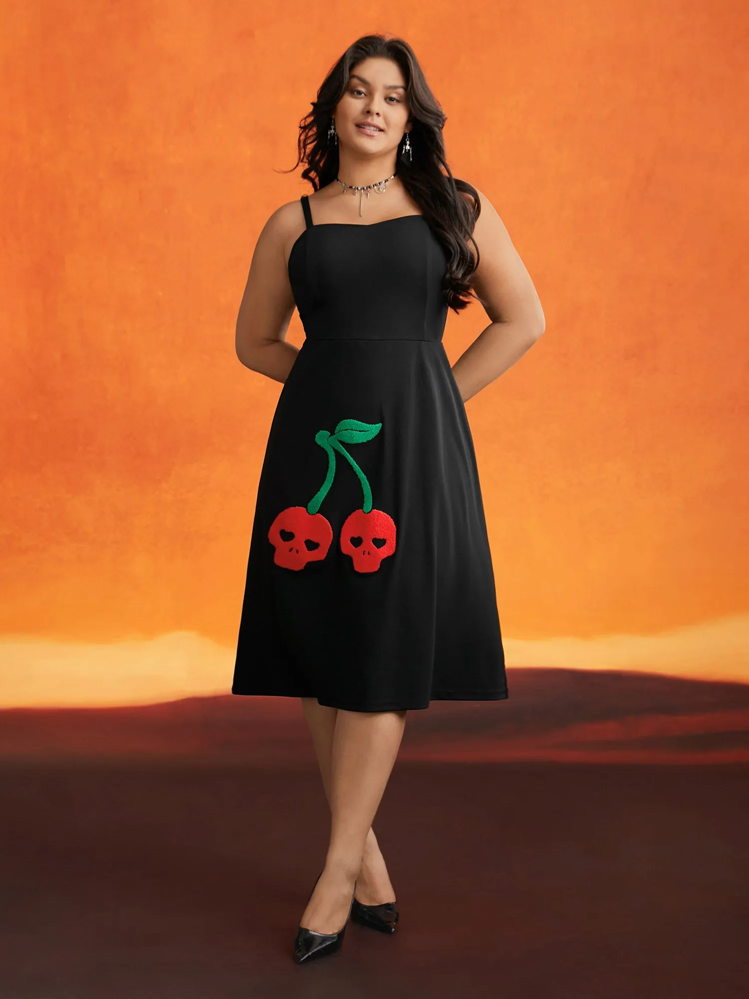 Cherry Skull Back Adjustable Straps Midi Dress sold by Bloomchic product image thumbnail 2