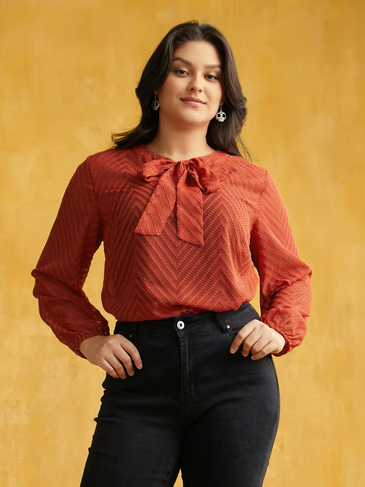 Wicked Neck Ribbon Lantern Sleeve Blouse sold by Bloomchic