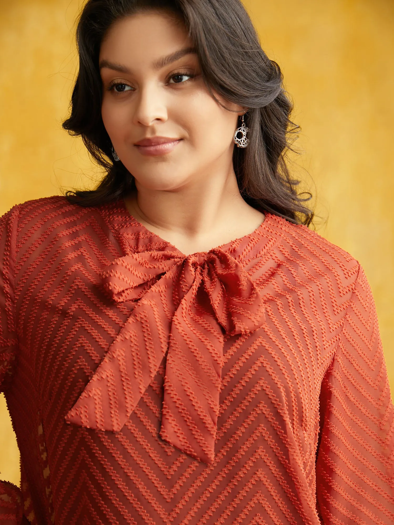 Wicked Neck Ribbon Lantern Sleeve Blouse sold by Bloomchic product image thumbnail 5