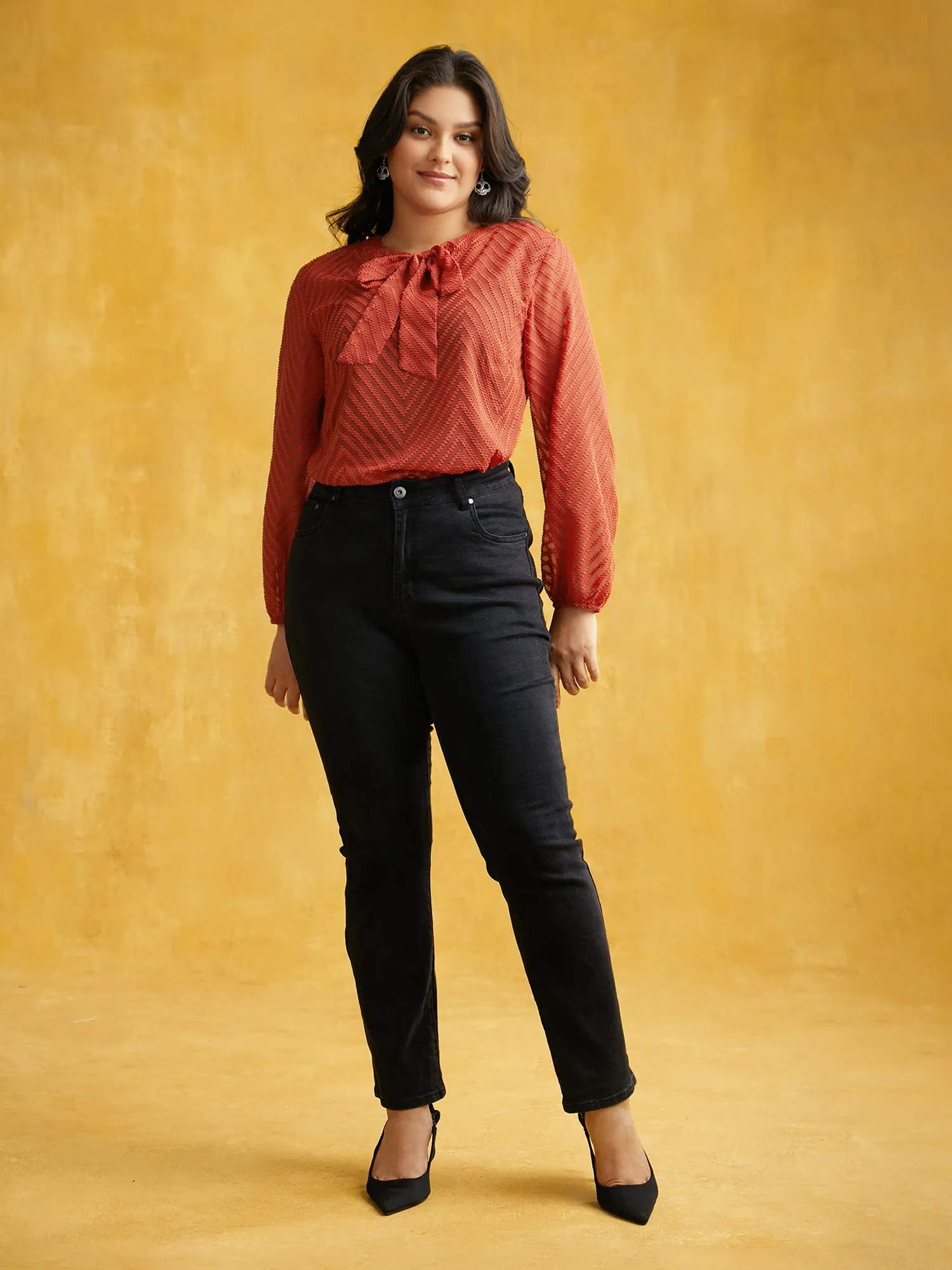 Wicked Neck Ribbon Lantern Sleeve Blouse sold by Bloomchic product image thumbnail 4