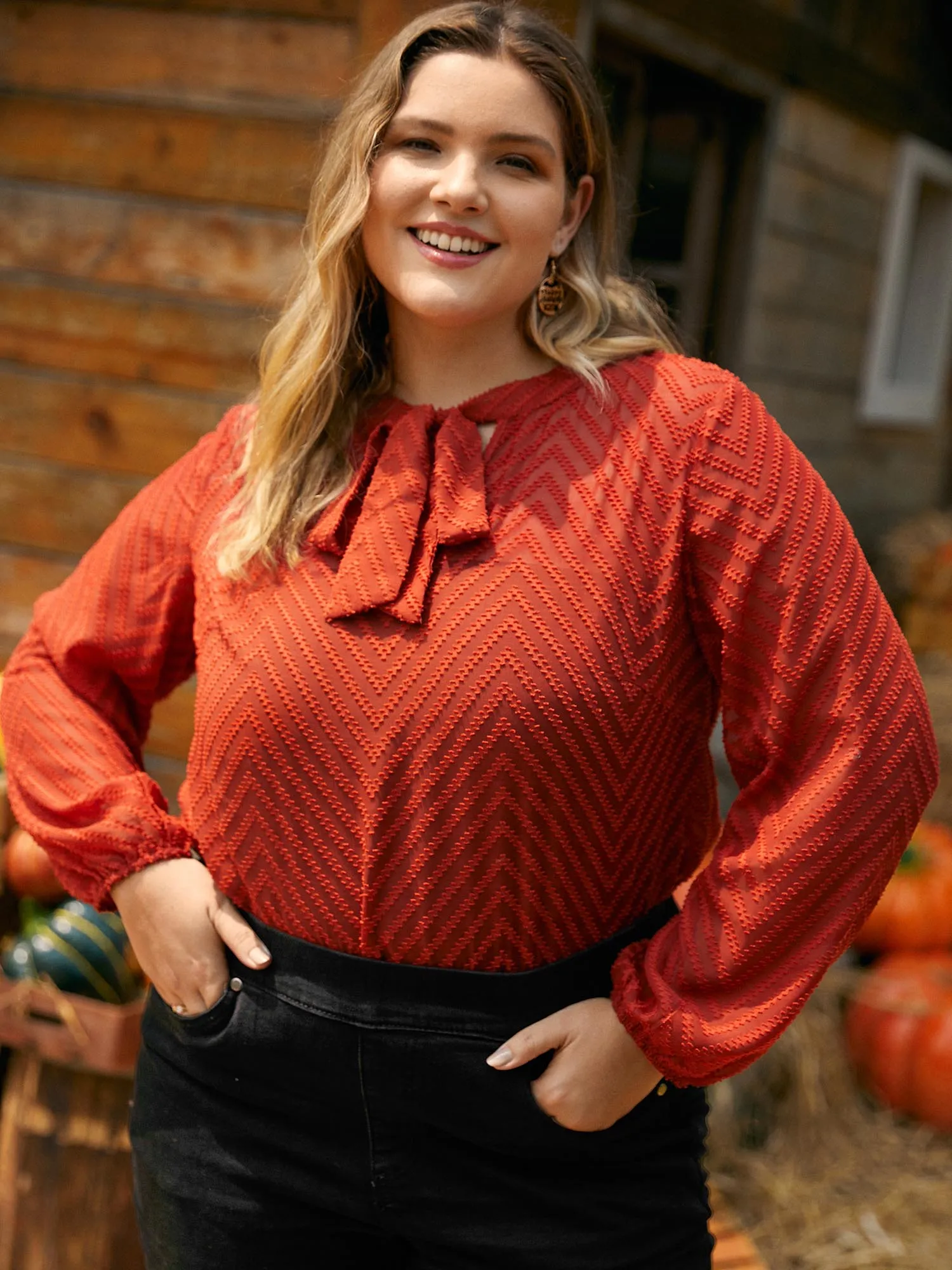 Wicked Neck Ribbon Lantern Sleeve Blouse sold by Bloomchic product image thumbnail 3