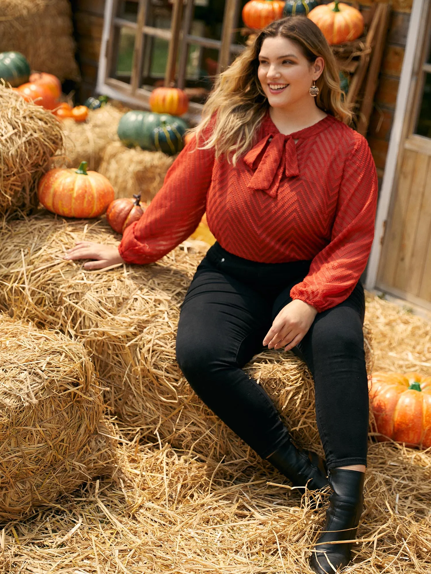 Wicked Neck Ribbon Lantern Sleeve Blouse sold by Bloomchic product image thumbnail 2