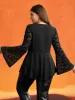 Bat Wing Elastic Flocking Corn Straps Blouse sold by Bloomchic