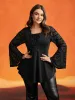 Bat Wing Elastic Flocking Corn Straps Blouse sold by Bloomchic