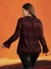 Elastic Flocked Mesh Blouse sold by Bloomchic