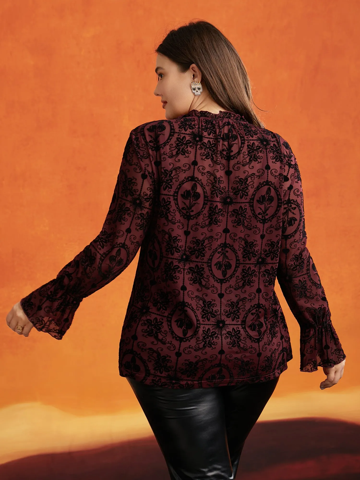 Elastic Flocked Mesh Blouse sold by Bloomchic product image thumbnail 3