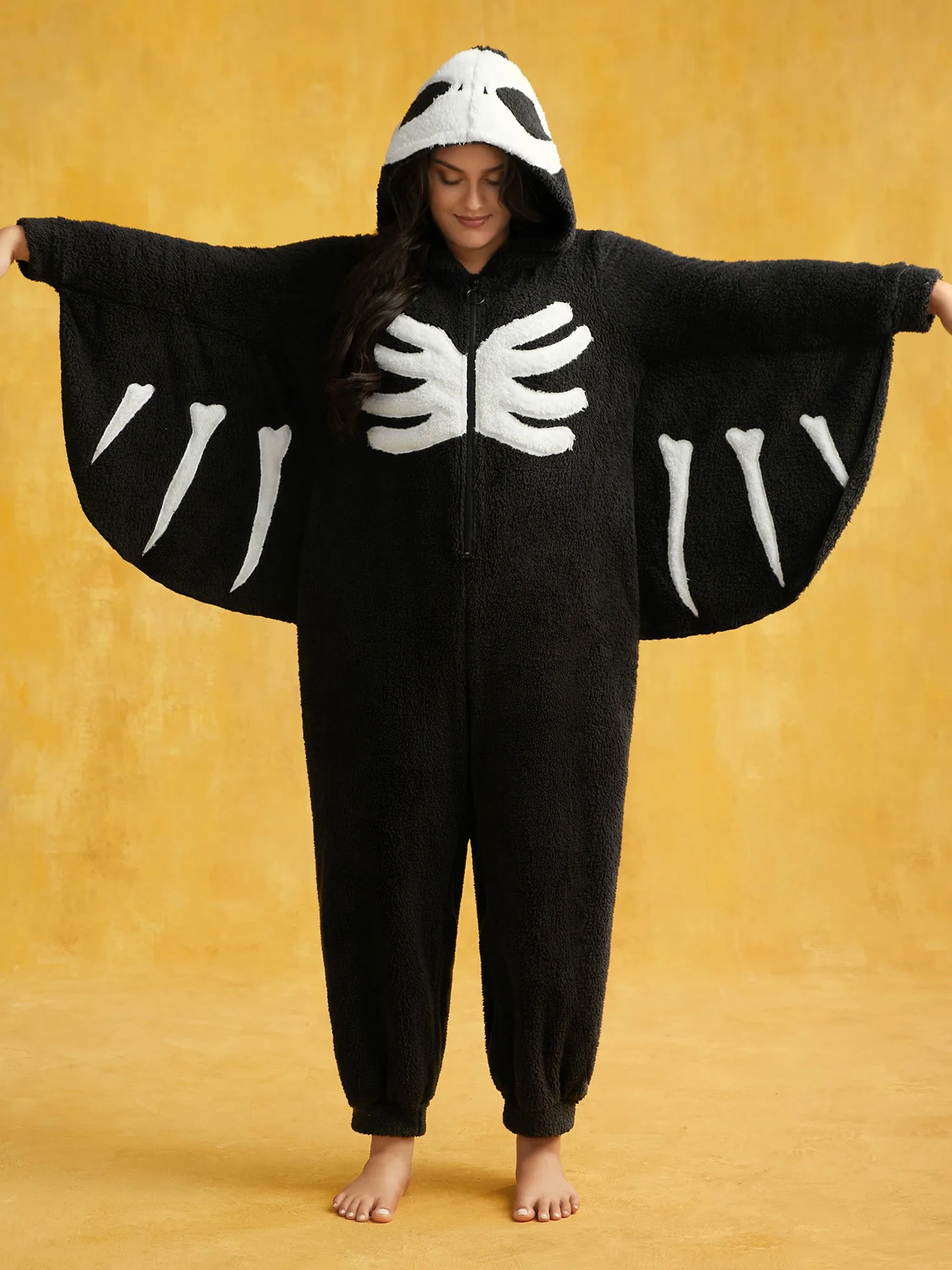 Skeleton Hands Printed Hooded Flannel Romper sold by Bloomchic