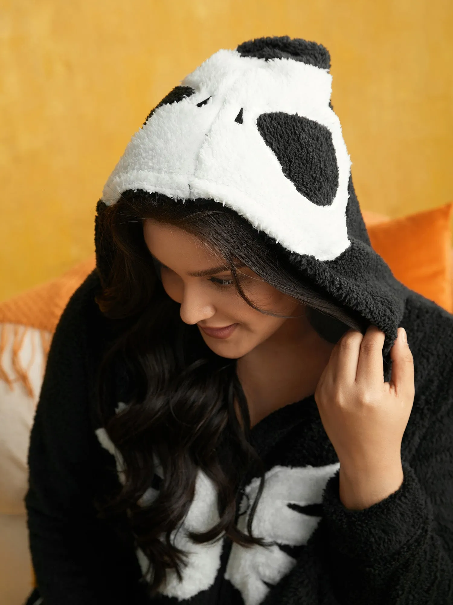 Skeleton Hands Printed Hooded Flannel Romper sold by Bloomchic product image thumbnail 5