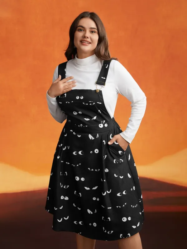 Bat Eyes Overall Straps Skirt Midi Dress sold by Bloomchic
