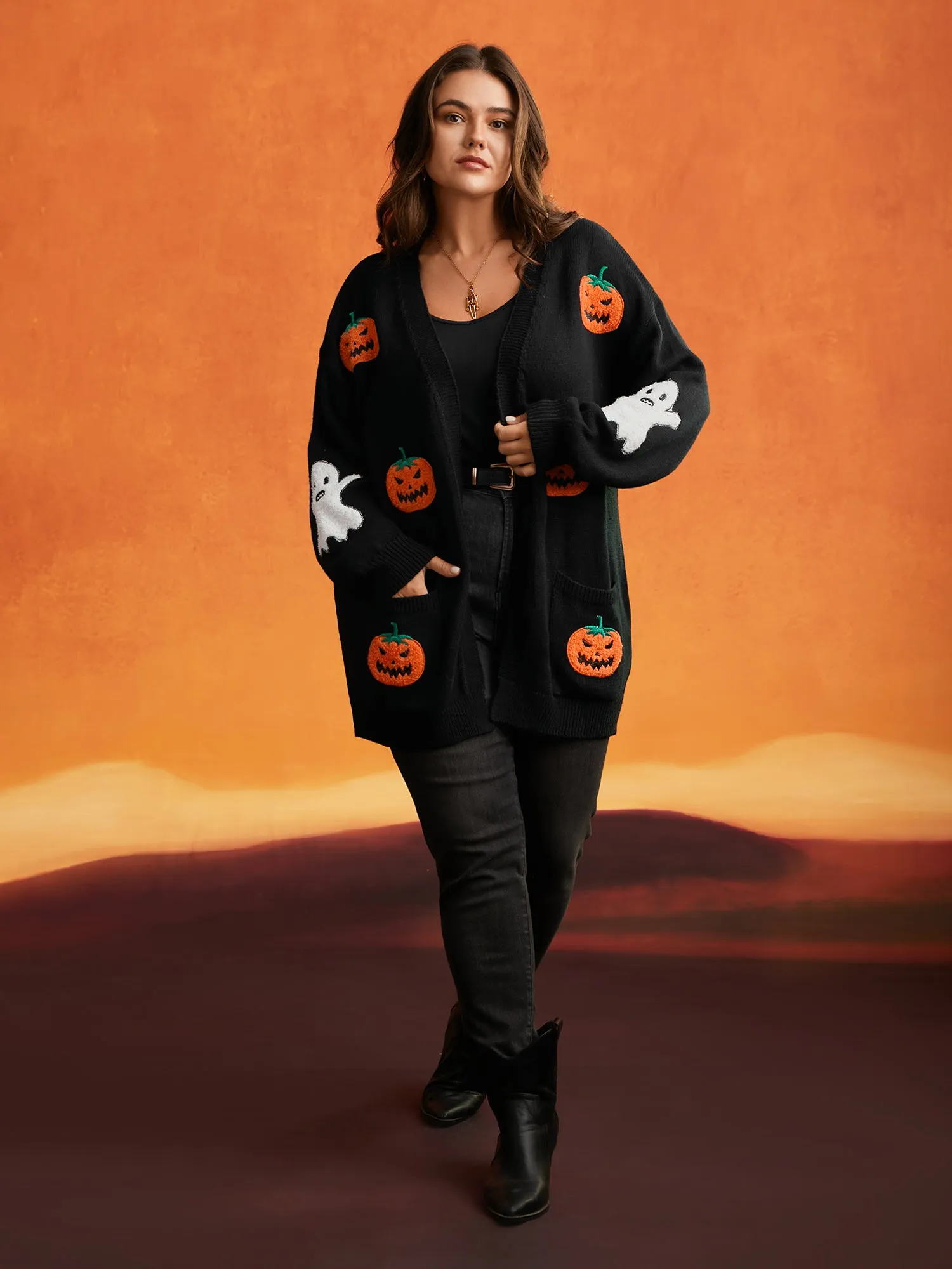 Pumpkin Ghost Embroidery Open Cardigan sold by Bloomchic product image thumbnail 5