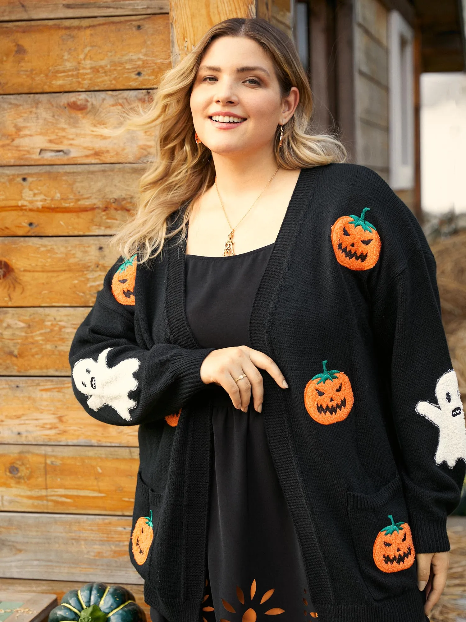 Pumpkin Ghost Embroidery Open Cardigan sold by Bloomchic product image thumbnail 3