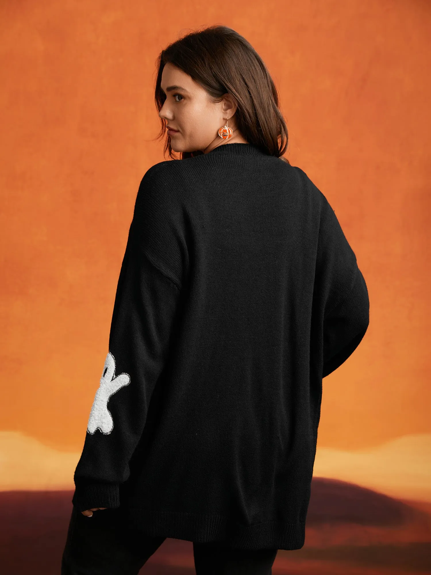 Pumpkin Ghost Embroidery Open Cardigan sold by Bloomchic product image thumbnail 4