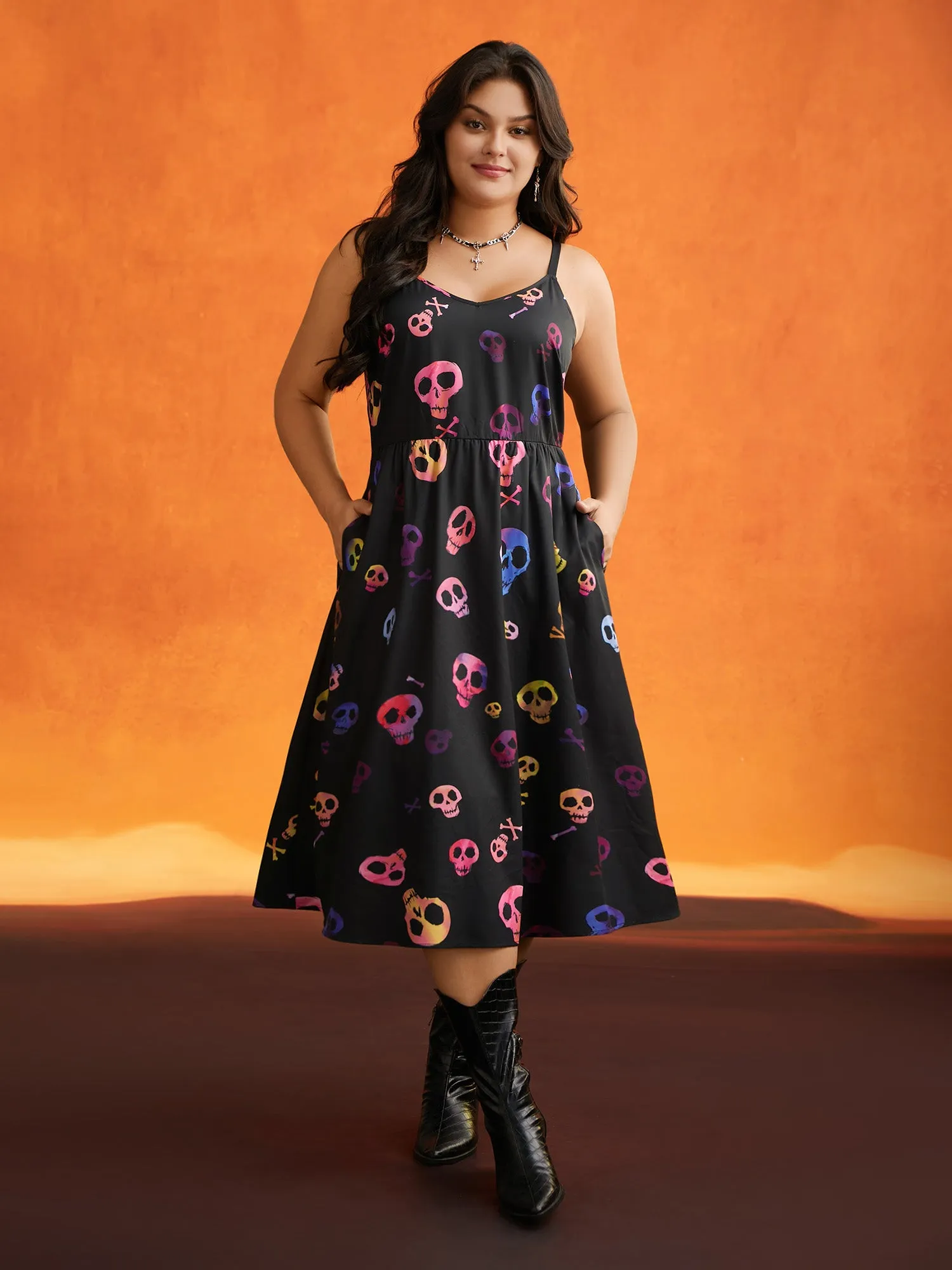 Cami Spooktacular Skull Printed Midi Dress sold by Bloomchic product image thumbnail 3