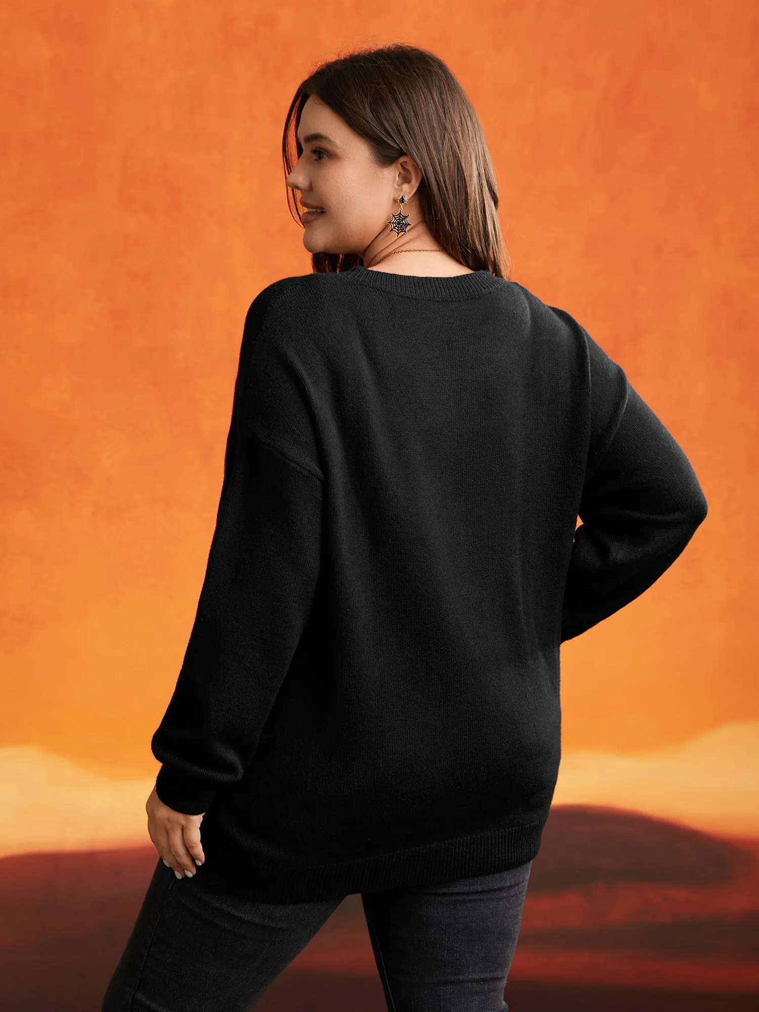 Embroidered Cat In Pumpkin Crew Neck Pullover sold by Bloomchic product image thumbnail 3