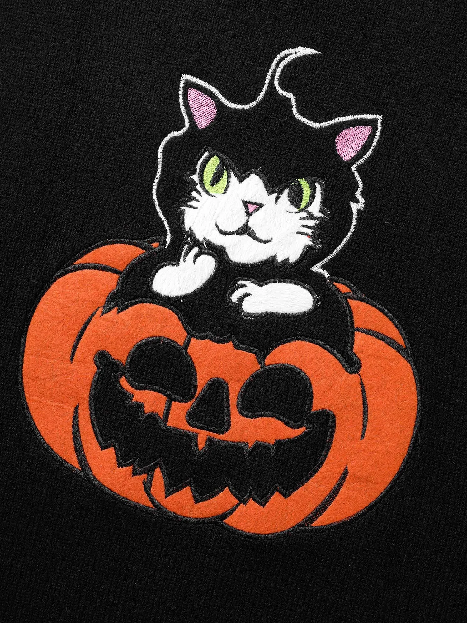 Embroidered Cat In Pumpkin Crew Neck Pullover sold by Bloomchic product image thumbnail 5