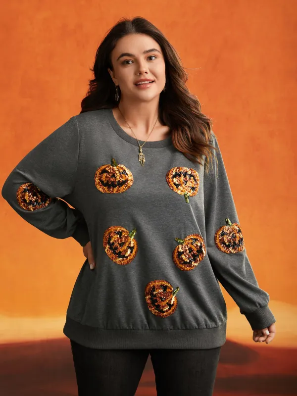 Jack-O-Lantern Sequin Sweatshirt sold by Bloomchic
