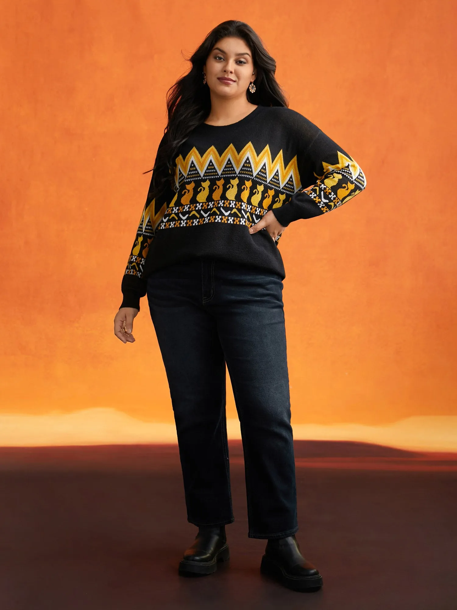 Cat Printed Jacquard Fair Isle Pullover sold by Bloomchic product image thumbnail 4