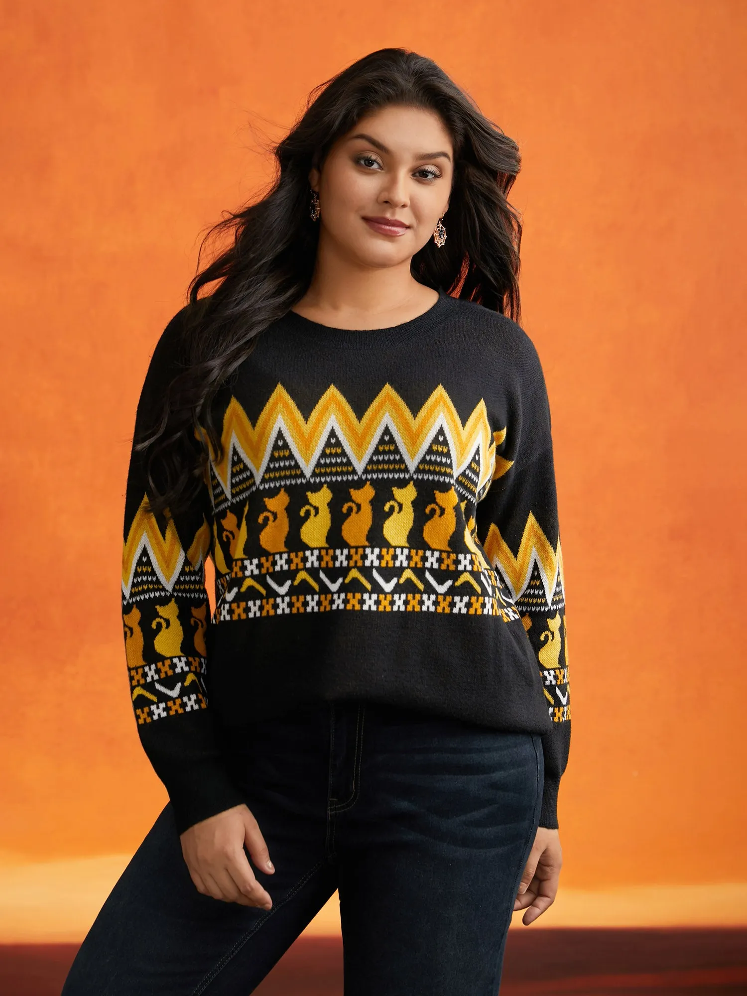 Cat Printed Jacquard Fair Isle Pullover sold by Bloomchic product image thumbnail 3