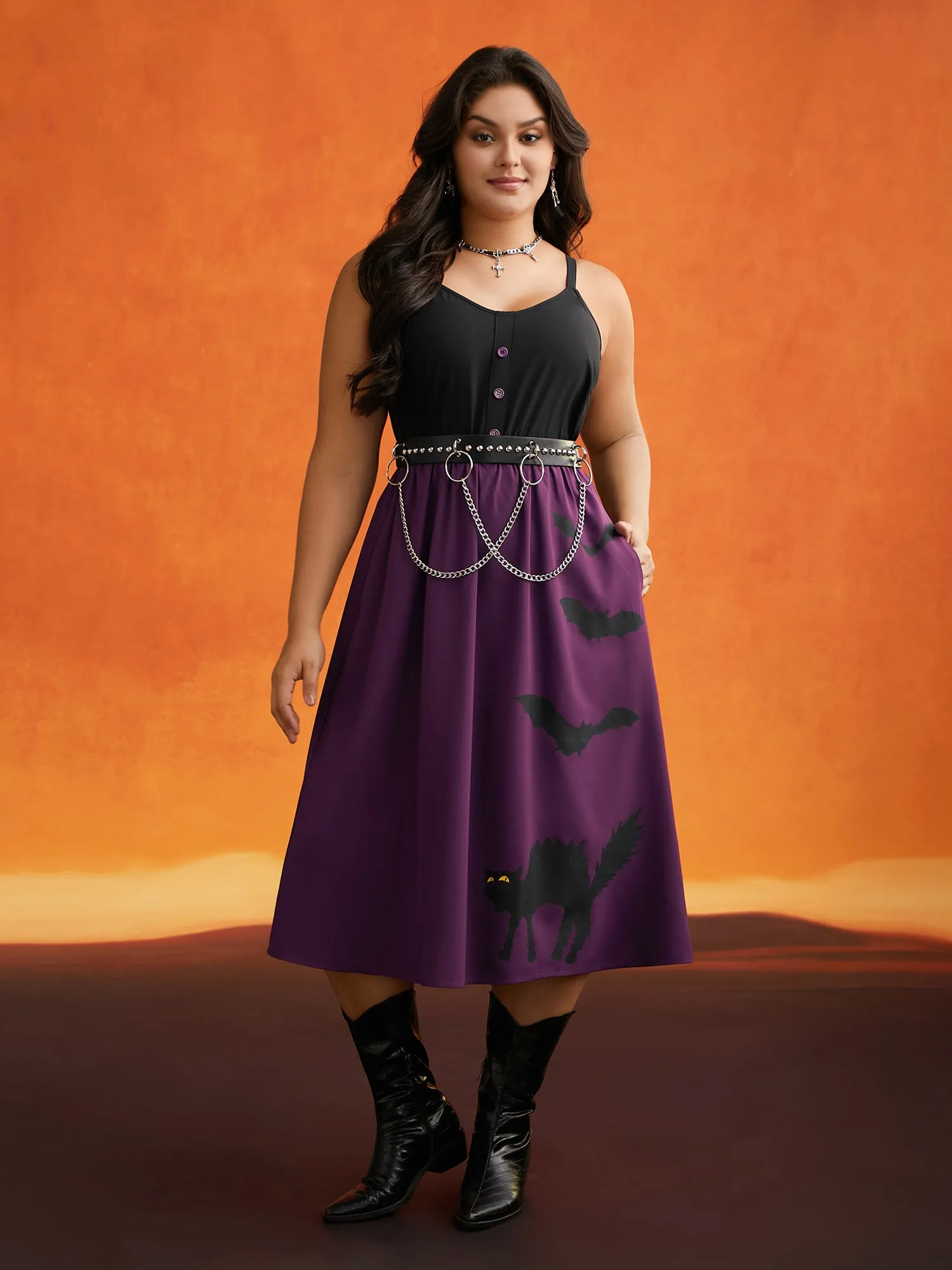 Bewitched Color Contrast Splicing Midi Dress sold by Bloomchic product image thumbnail 2