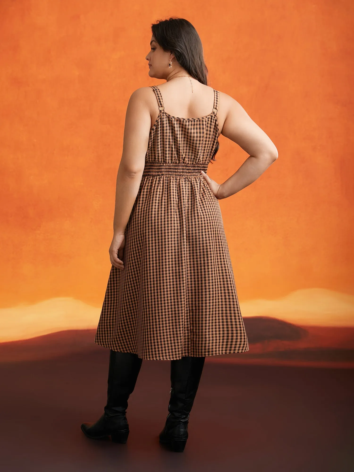 Cami Pumpkin Color Grid Waist Midi Dress sold by Bloomchic product image thumbnail 3