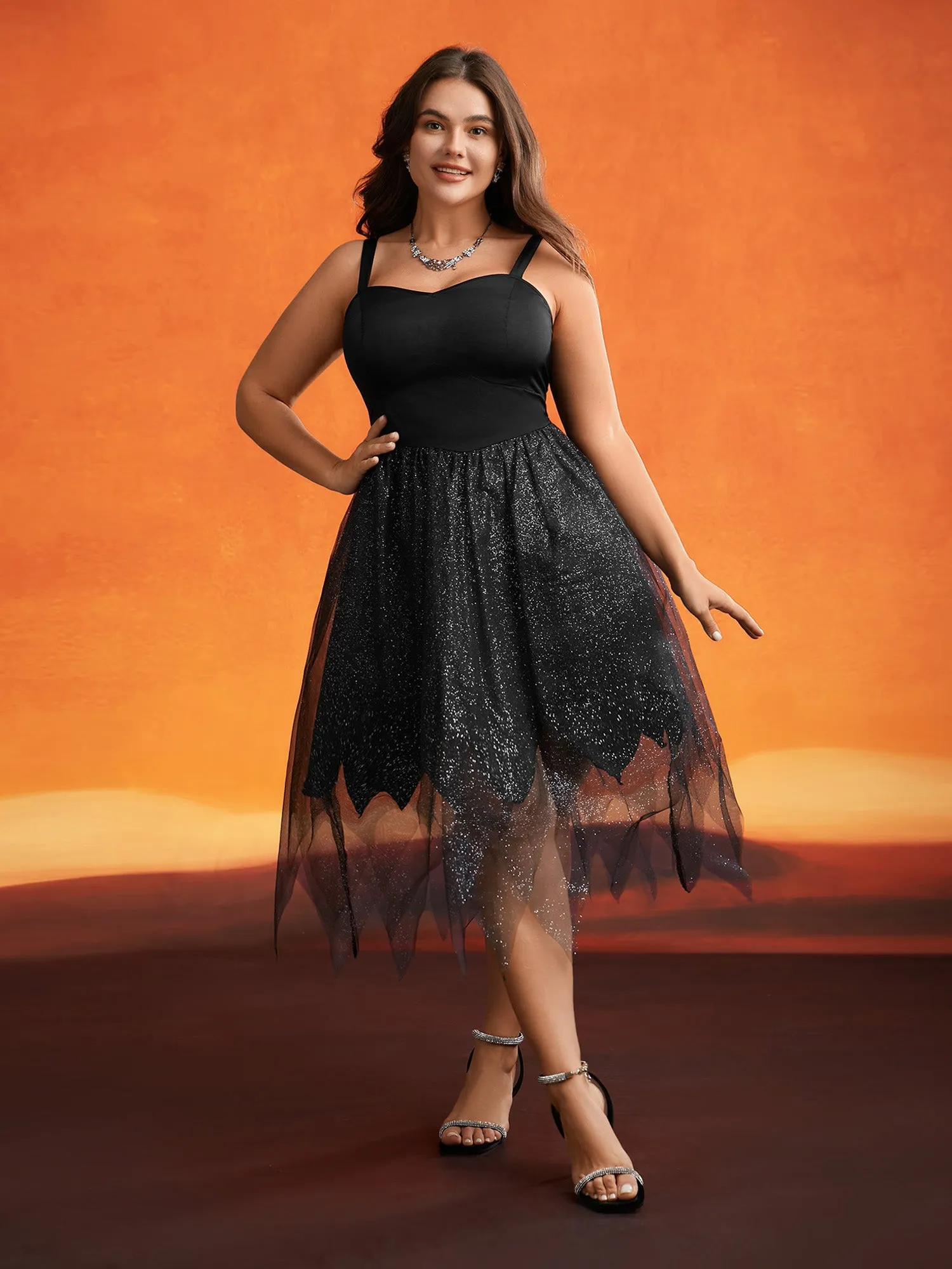 Enchanted Shiny Mesh Petal Hem Midi Dress sold by Bloomchic product image thumbnail 2