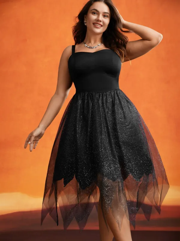 Enchanted Shiny Mesh Petal Hem Midi Dress sold by Bloomchic