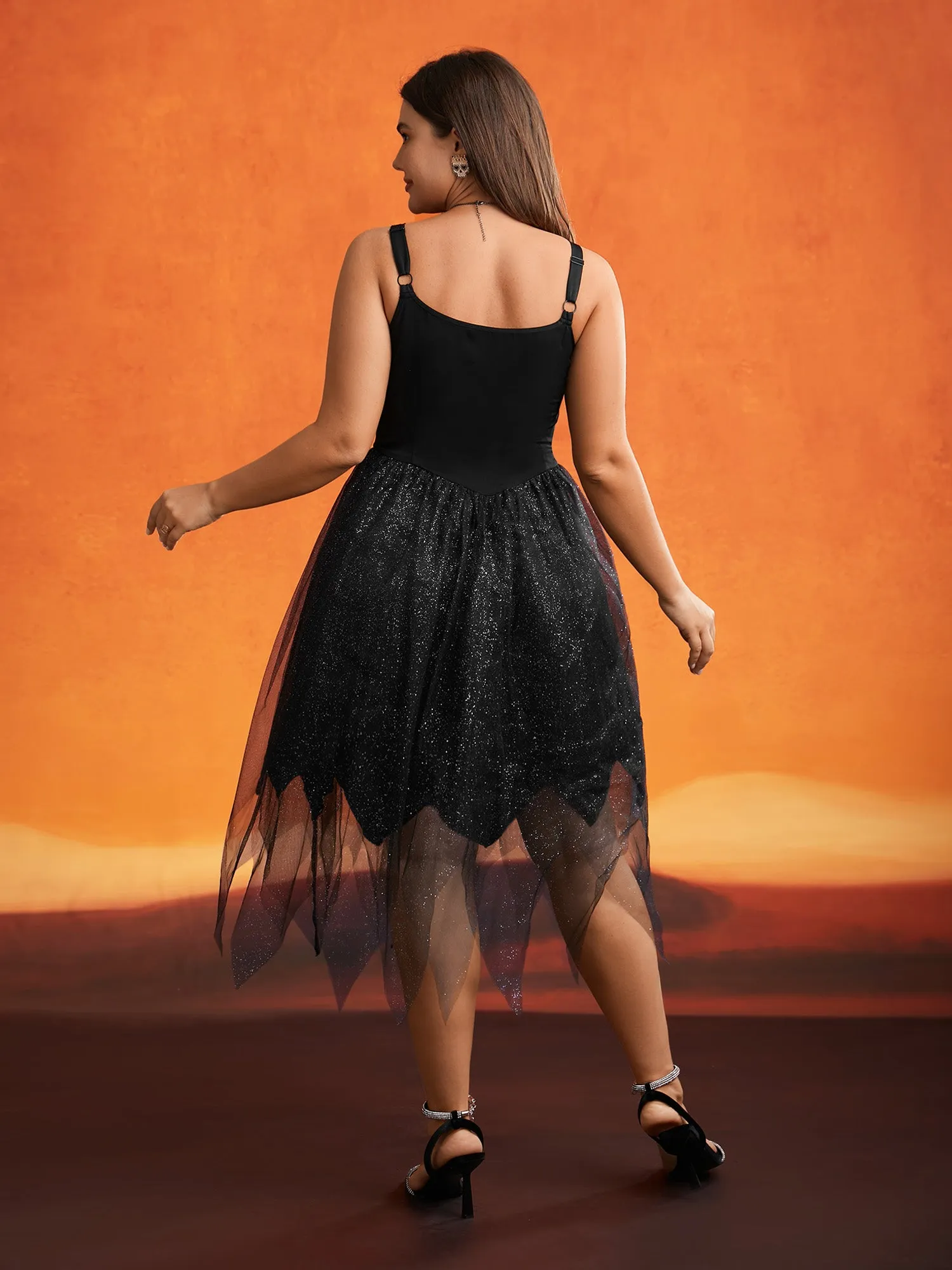 Enchanted Shiny Mesh Petal Hem Midi Dress sold by Bloomchic product image thumbnail 3