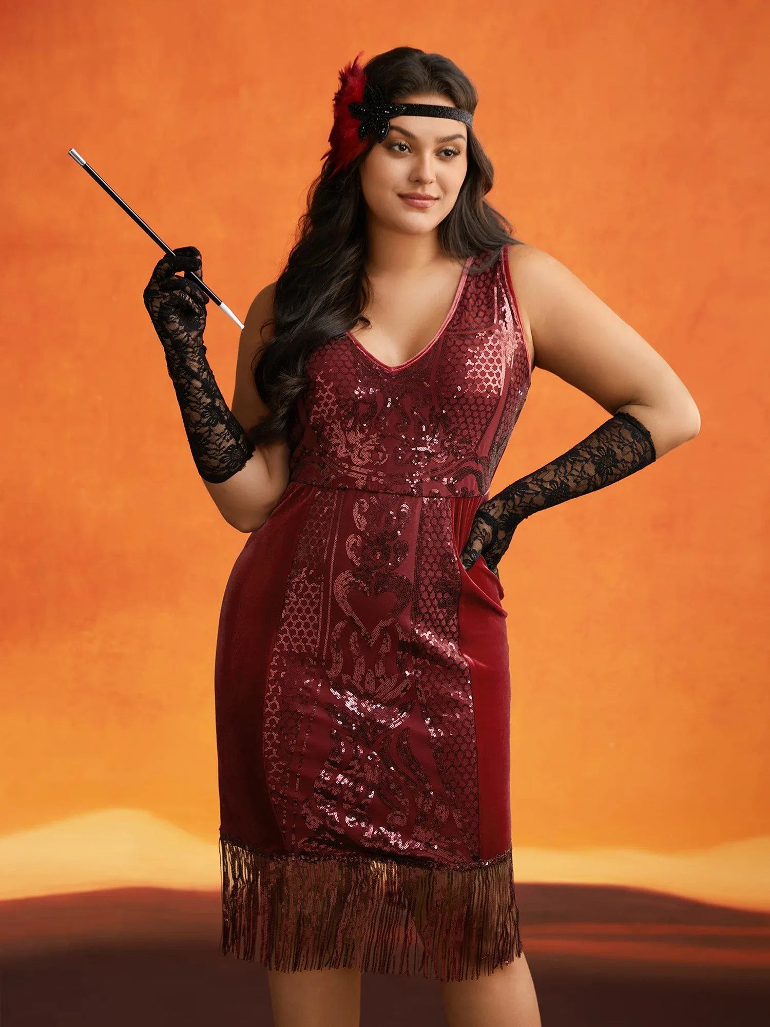 Midnight Glamour Fringe Sequins Velvet Midi Dress sold by Bloomchic product image thumbnail 3