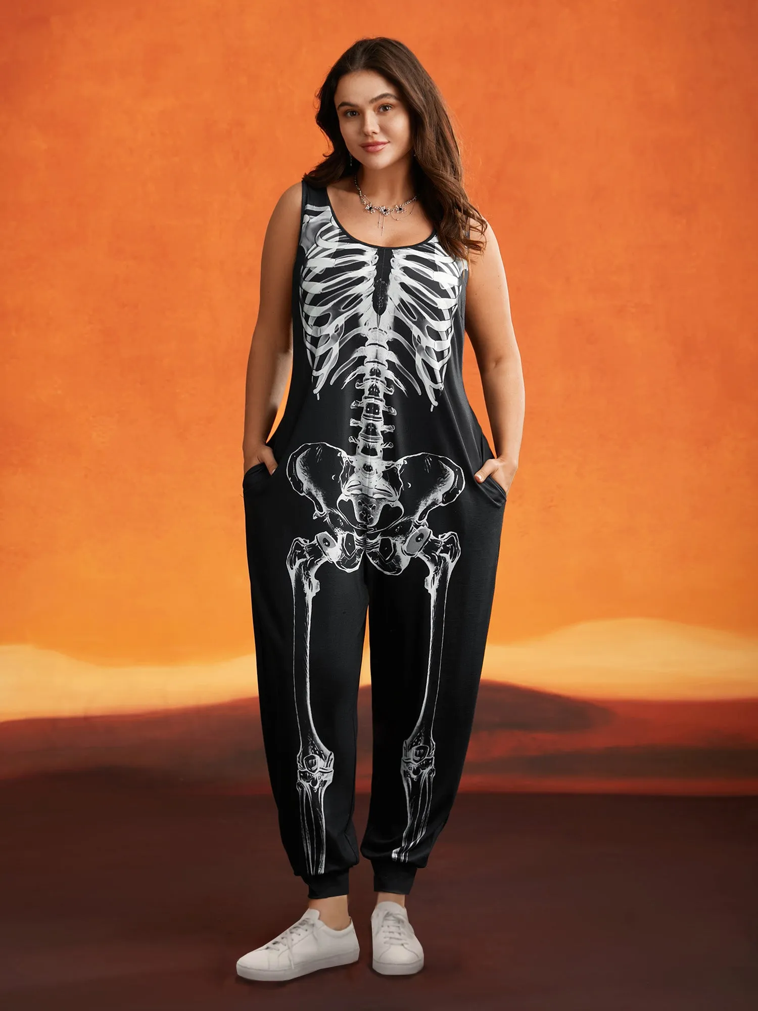 Skeleton Printed Off-Sleeves Jumpsuit sold by Bloomchic product image thumbnail 3