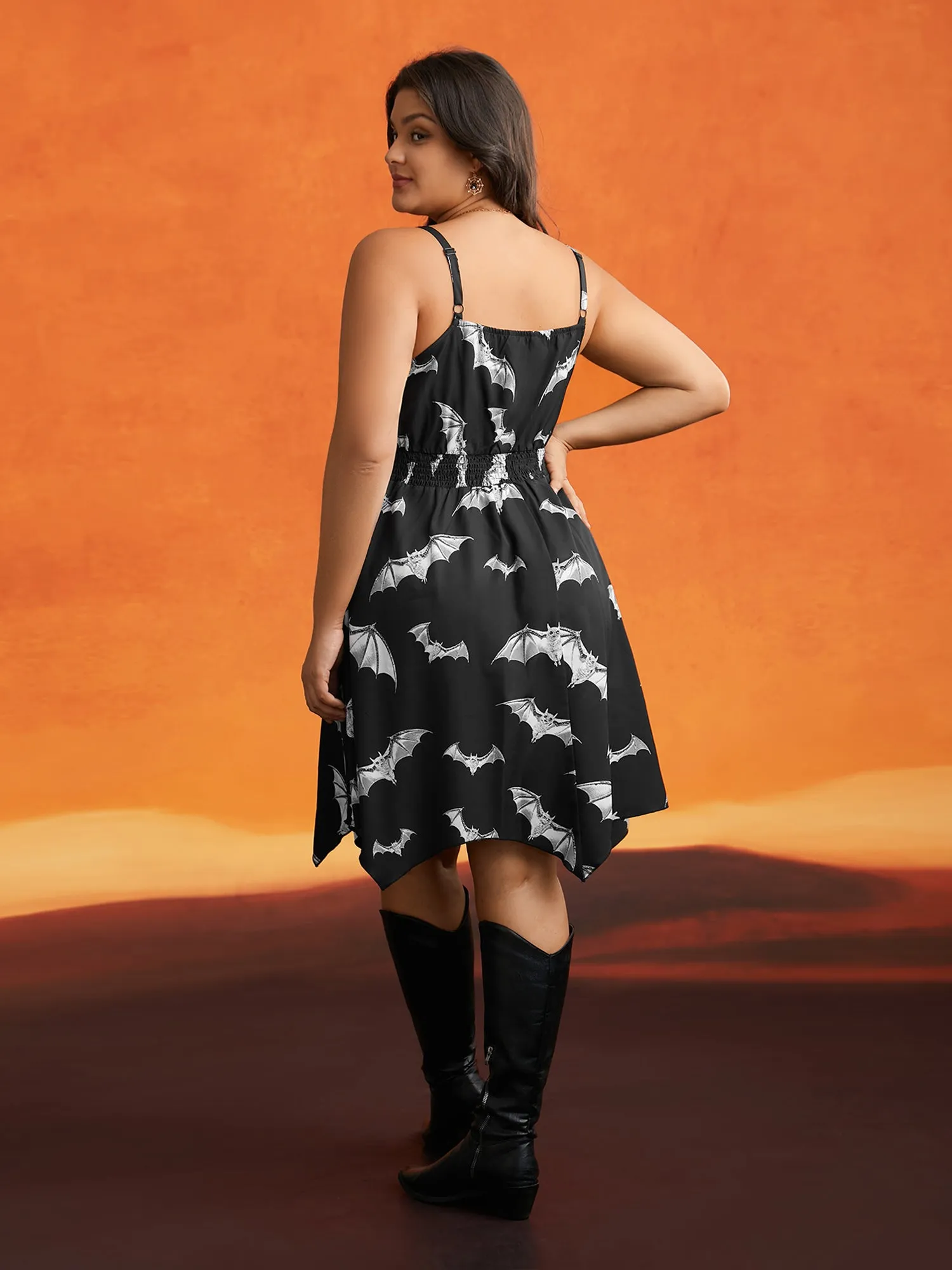 Neck Drawstring Bat Print Midi Dress sold by Bloomchic product image thumbnail 4