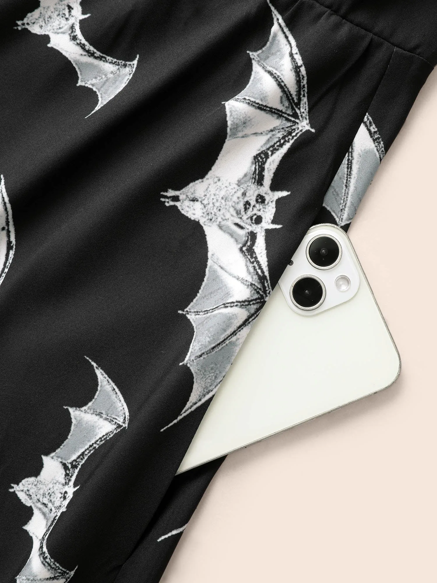 Neck Drawstring Bat Print Midi Dress sold by Bloomchic product image thumbnail 5