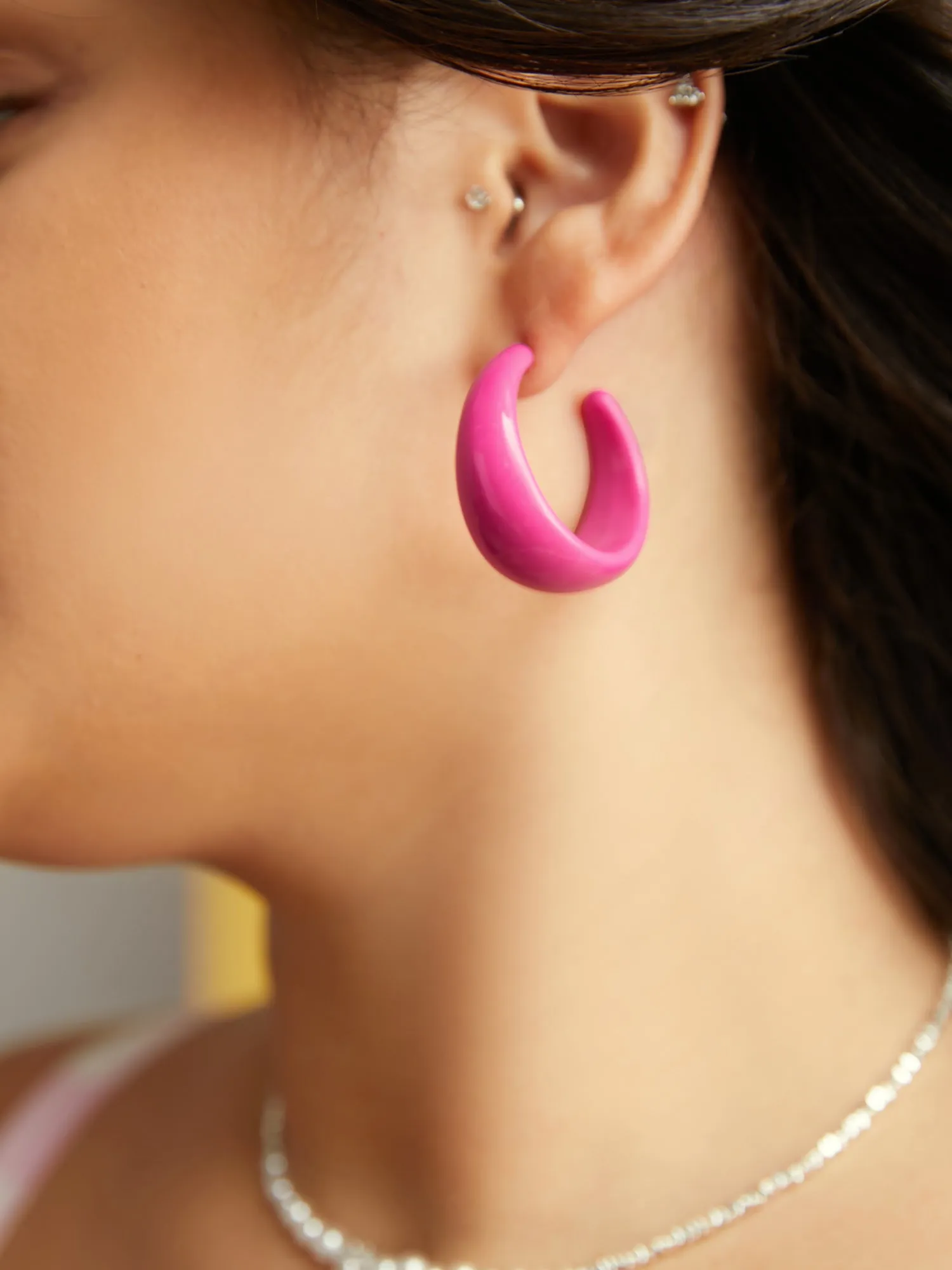 Neon Small Hoop Pink Earrings sold by Bloomchic product image thumbnail 4