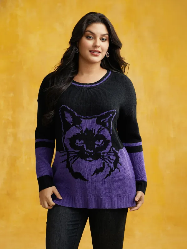 Mystic Cat Pattern Crew Neck Pullover sold by Bloomchic