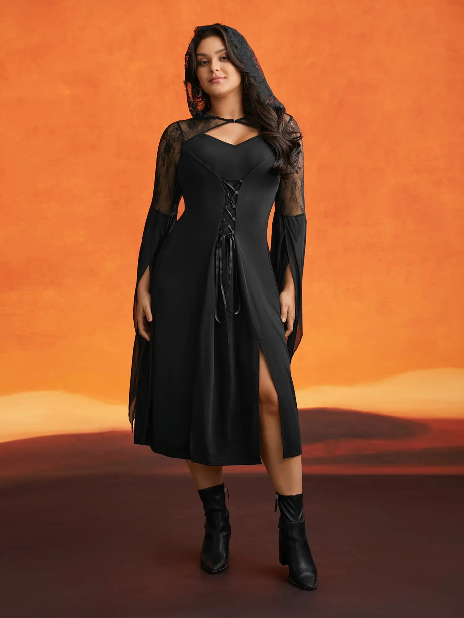 Dark Spell Veiled Lace Midi Dress sold by Bloomchic product image thumbnail 4
