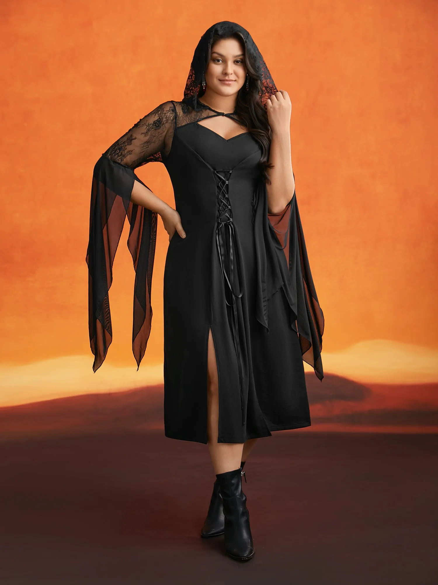 Dark Spell Veiled Lace Midi Dress sold by Bloomchic