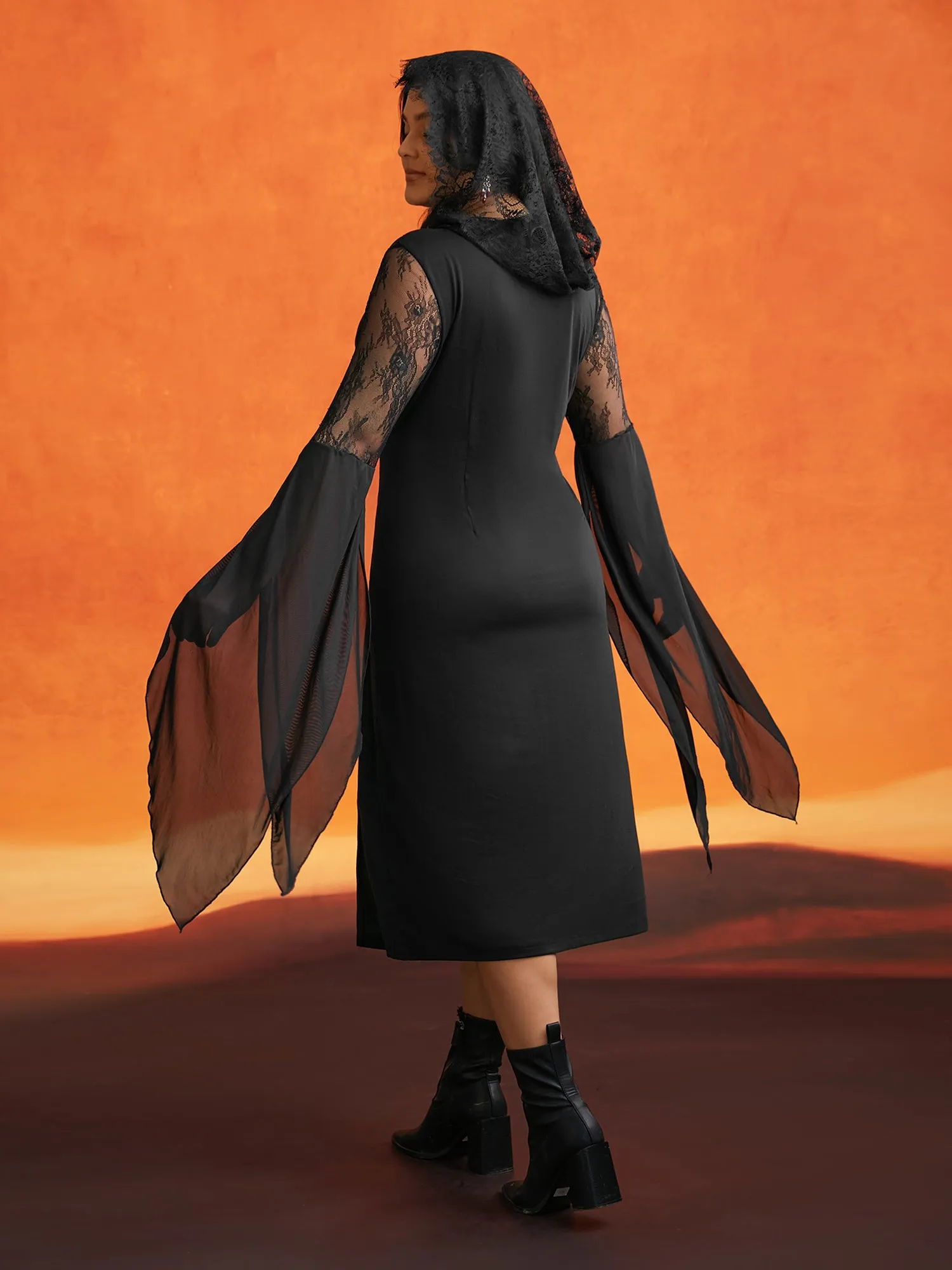 Dark Spell Veiled Lace Midi Dress sold by Bloomchic product image thumbnail 5