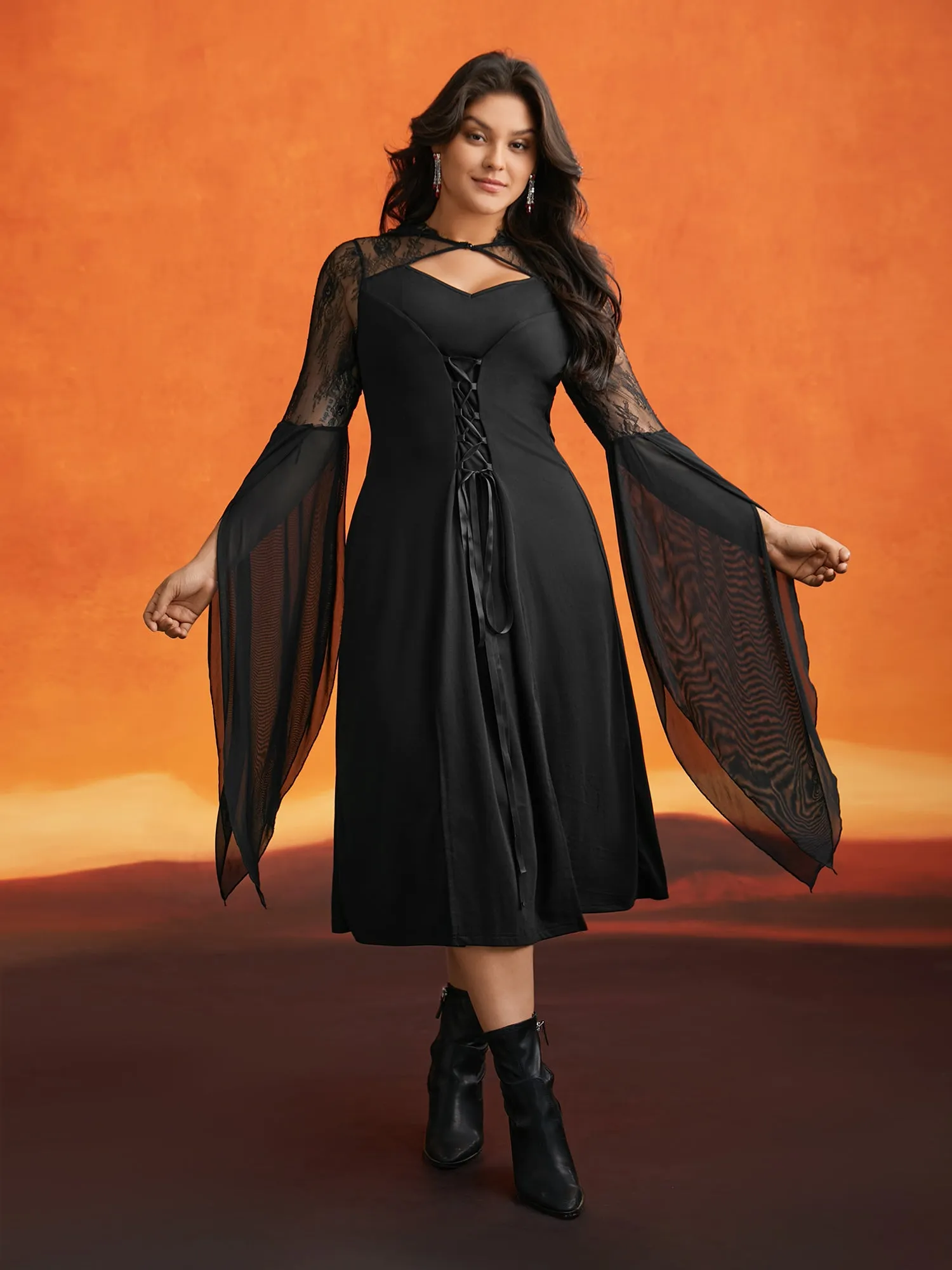Dark Spell Veiled Lace Midi Dress sold by Bloomchic product image thumbnail 3