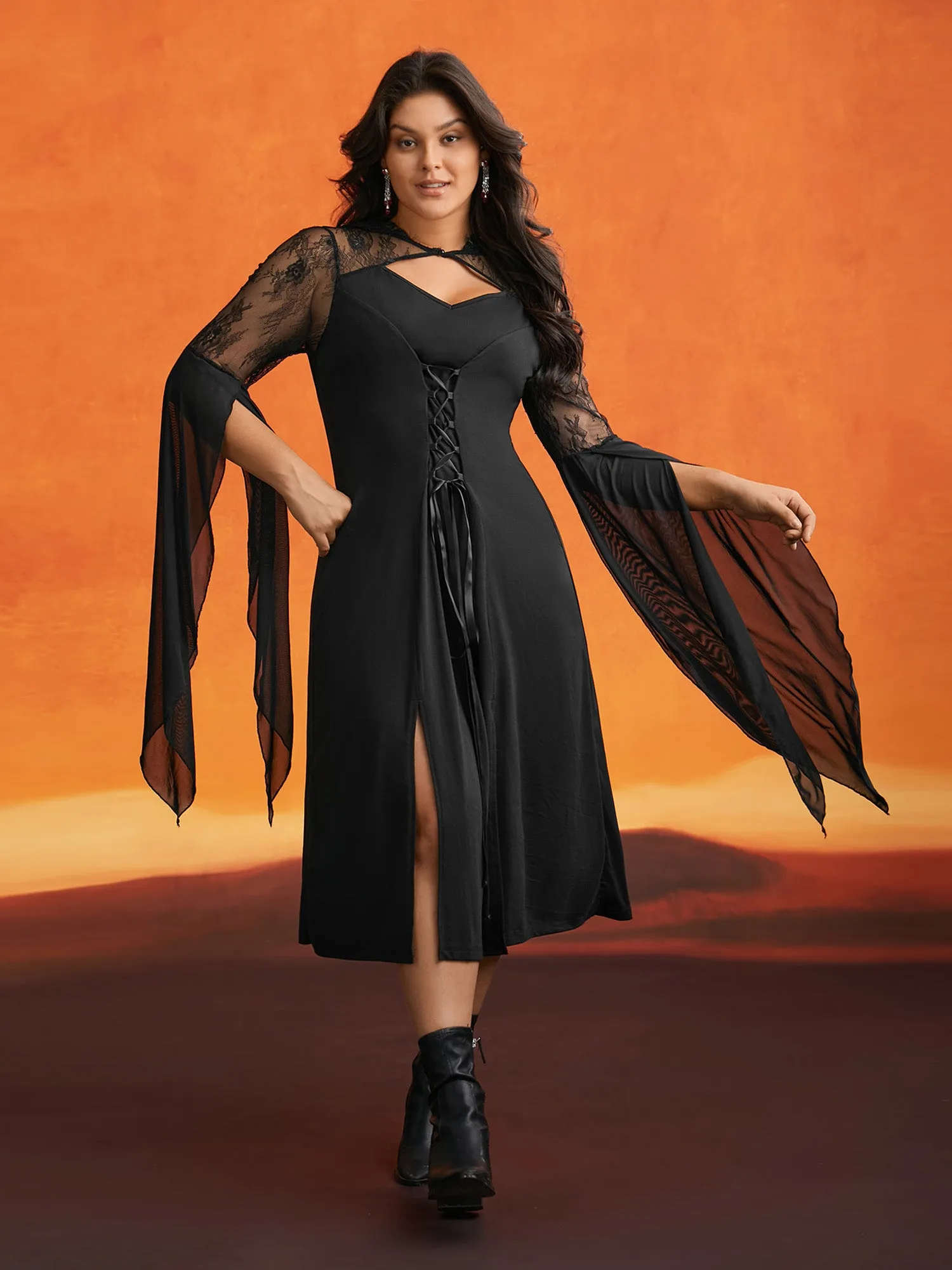 Dark Spell Veiled Lace Midi Dress sold by Bloomchic product image thumbnail 2