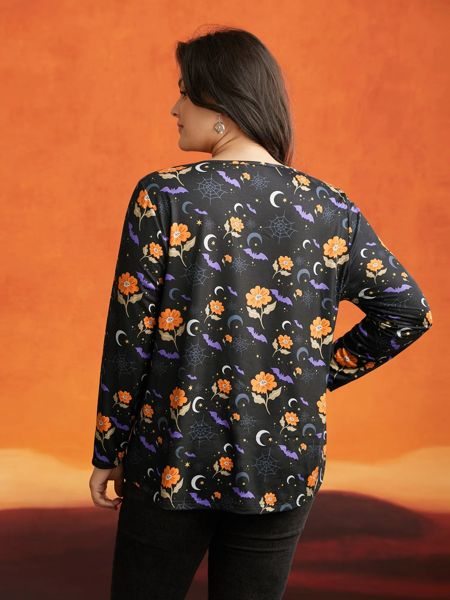 Floral Knit V-Neck Halloween T-shirt sold by Bloomchic product image thumbnail 2