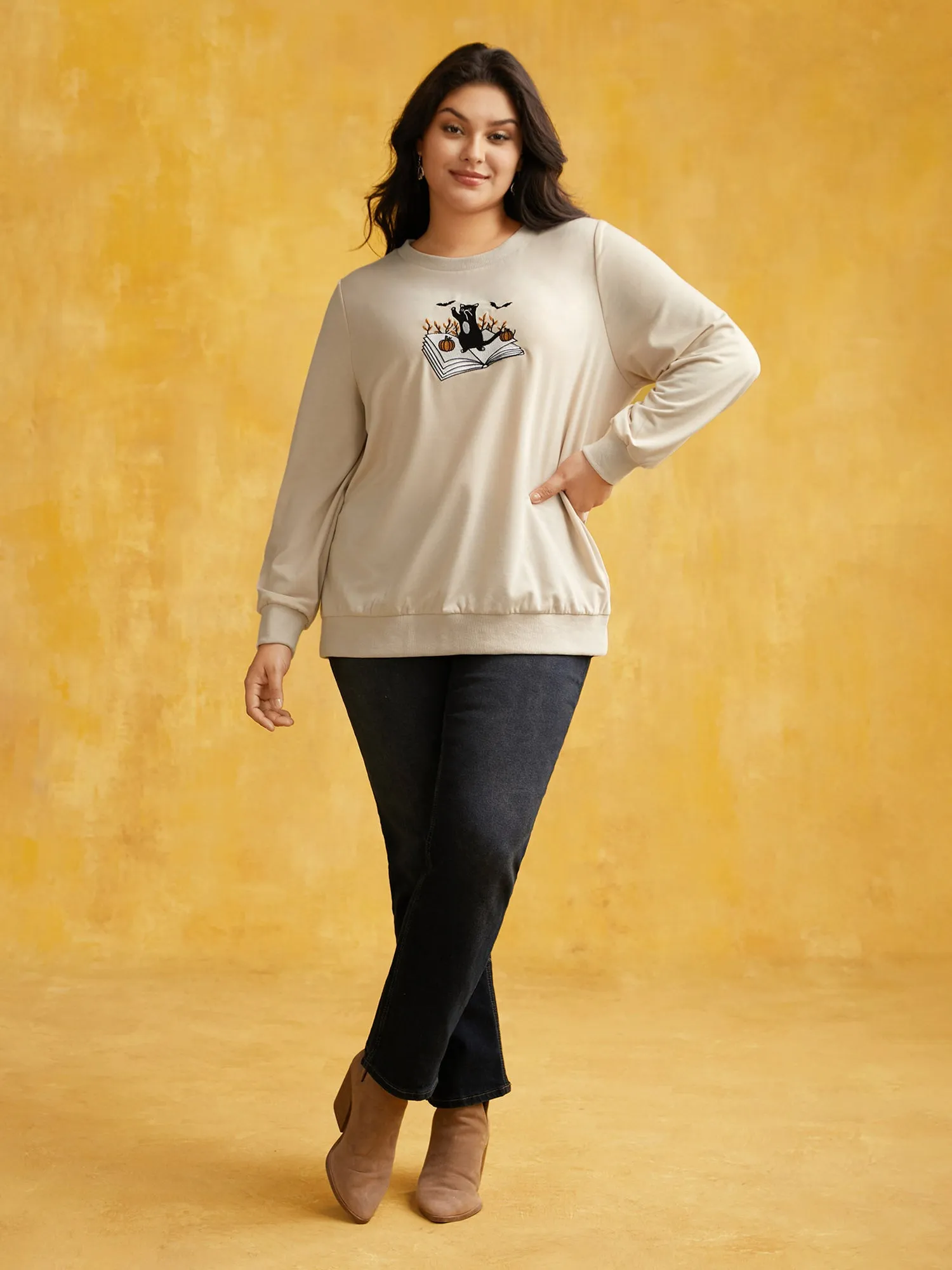 Cat-in-the-book Embroidered Sweatshirt sold by Bloomchic product image thumbnail 2