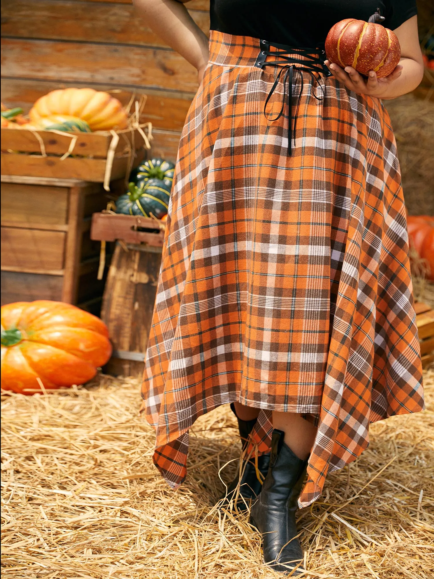 Elastic Plaid Asymmetrical Hem Dress sold by Bloomchic product image thumbnail 3