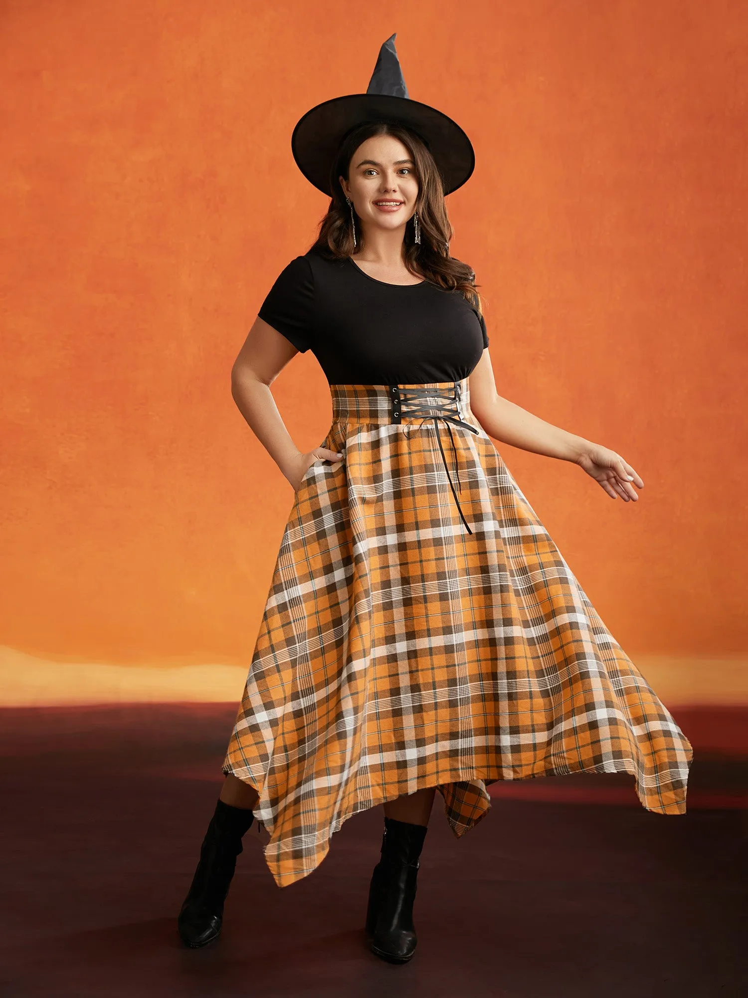 Elastic Plaid Asymmetrical Hem Dress sold by Bloomchic product image thumbnail 4