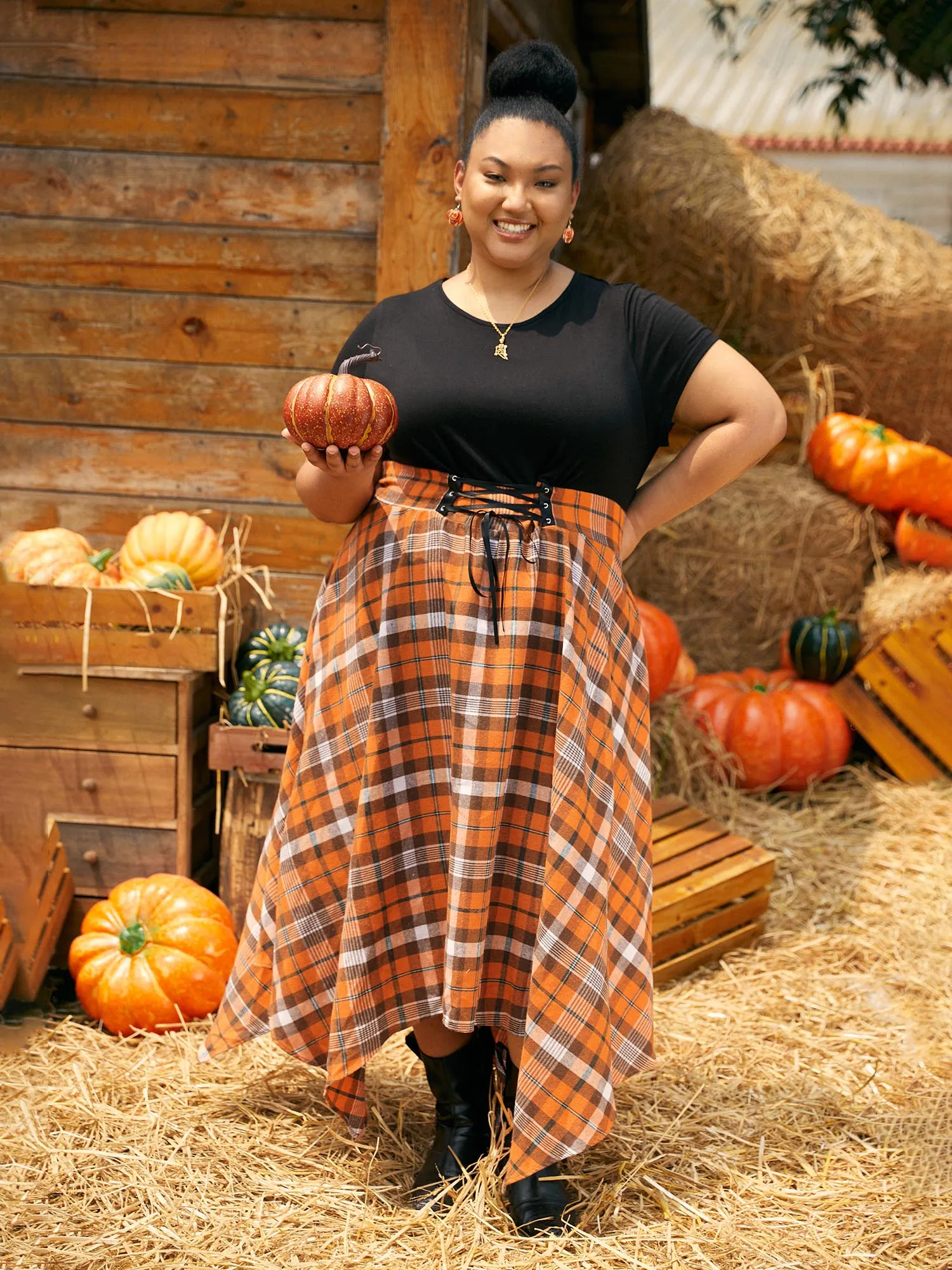 Elastic Plaid Asymmetrical Hem Dress sold by Bloomchic product image thumbnail 2