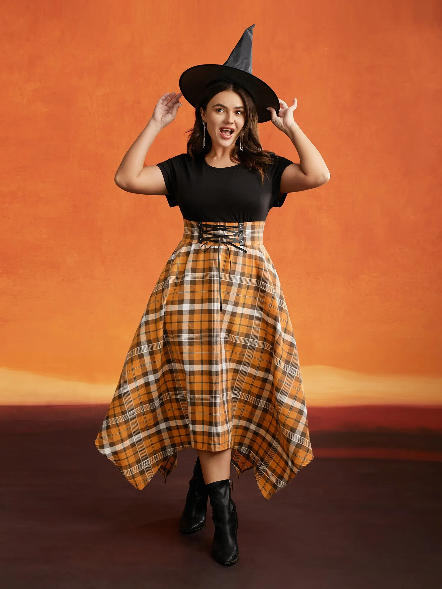 Elastic Plaid Asymmetrical Hem Dress sold by Bloomchic