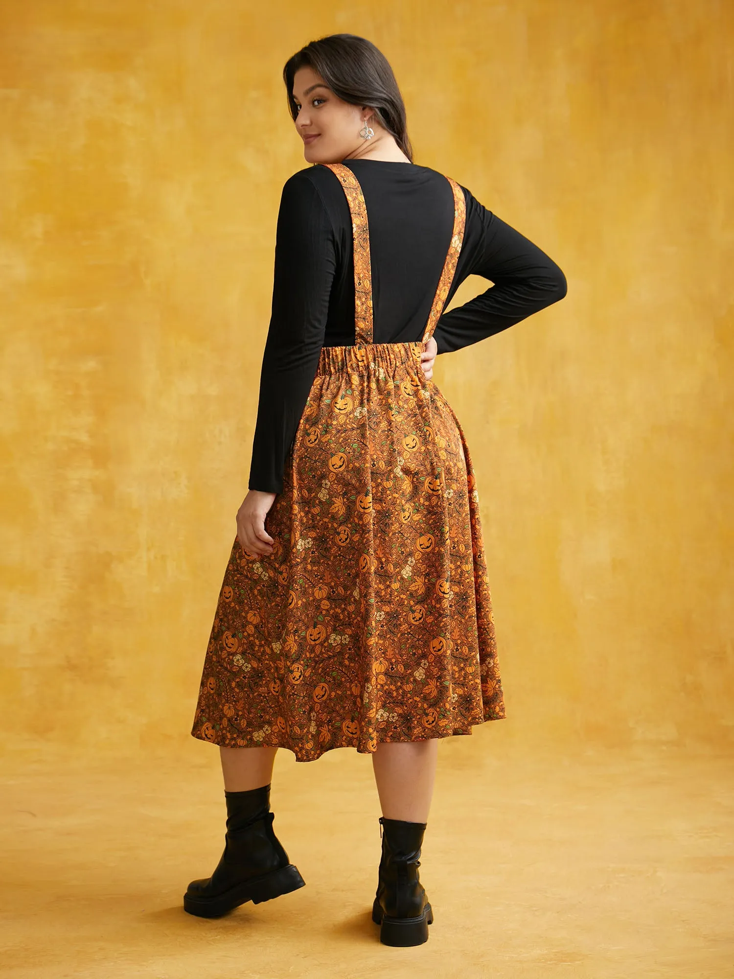 Pumpkin Print Suspender Midi Dress sold by Bloomchic product image thumbnail 3